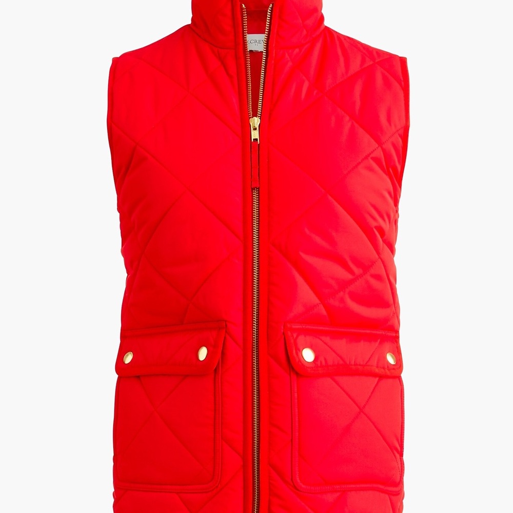Jcrew Red Quilted Vest with Gold Accents